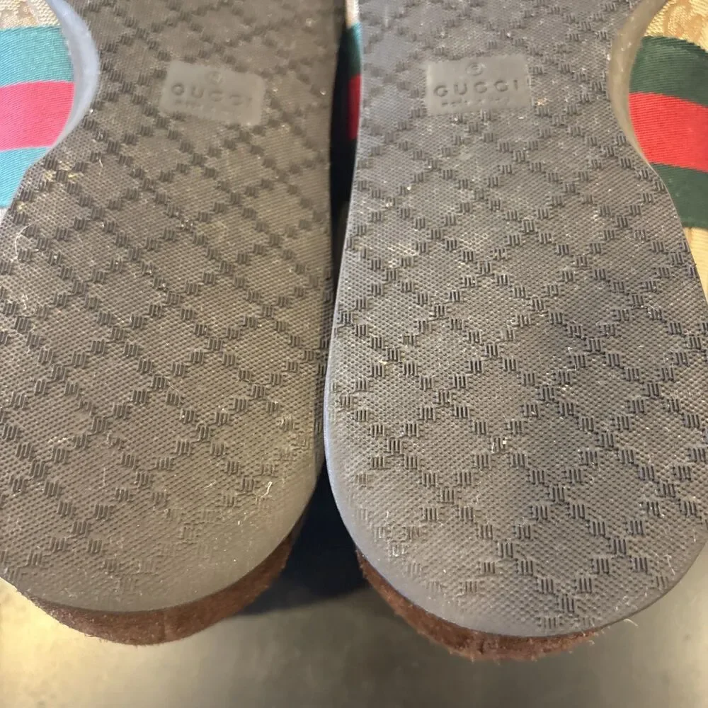 Vintage Gucci 117711 GG Canvas Web Stripe Suede Sneakers Mens US 11.5 Made Italy